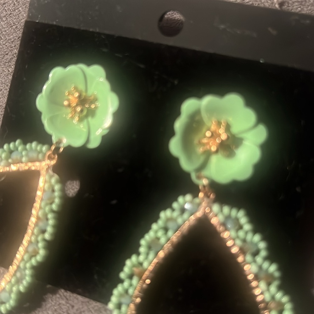 Mint Floral post Earrings - Picture 3 of 5
